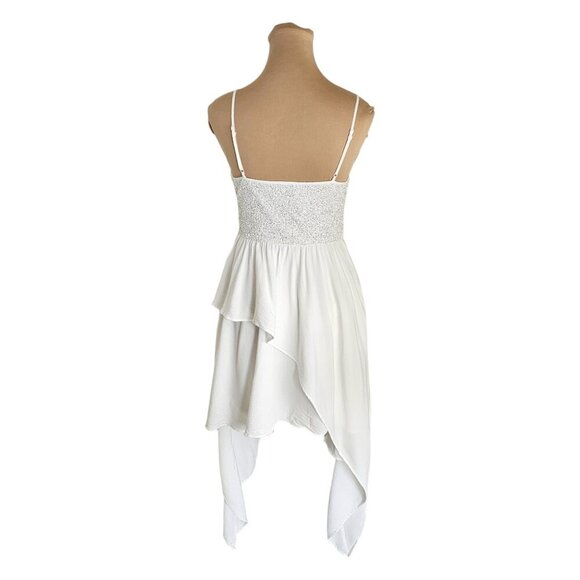 Keepsake the Label Handkerchief Hem White Sequins Dress Spaghetti Strap Sz S - Picture 6 of 11